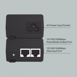 Inyector PoE+ (30W) / Gigabit 802.3 af/at / 2 puertos 10/100/1000 Mbps / Plug and Play / Fuente alimientación Integrada