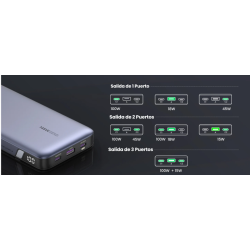 Power Bank de 25000mAh | 3 Salidas 145W Max. | USB-A + 2 USB-C