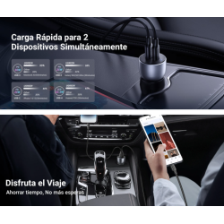 Cargador de Auto 42.5W | Puerto USB-A y USB-C | Carga Rápida