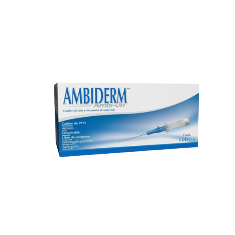 Catéter IV Ambi-On Sin Alas y Sin Puerto de Inyección 20G PTFE CAJA CON 100 PIEZAS
