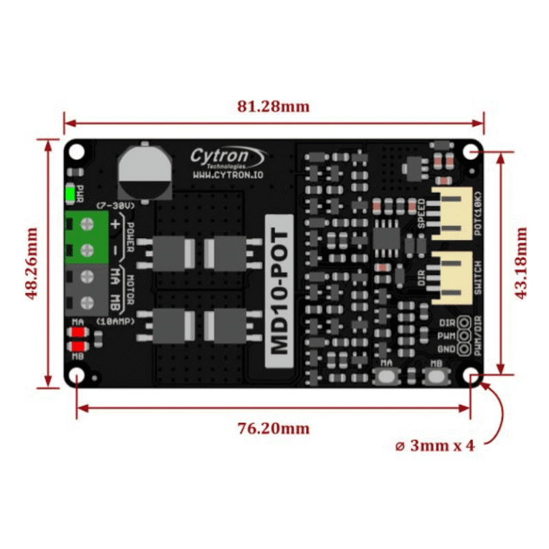 Controlador de Motor DC 10A 7V–30V con Potenciómetro y Switch – Driver de Control Manual